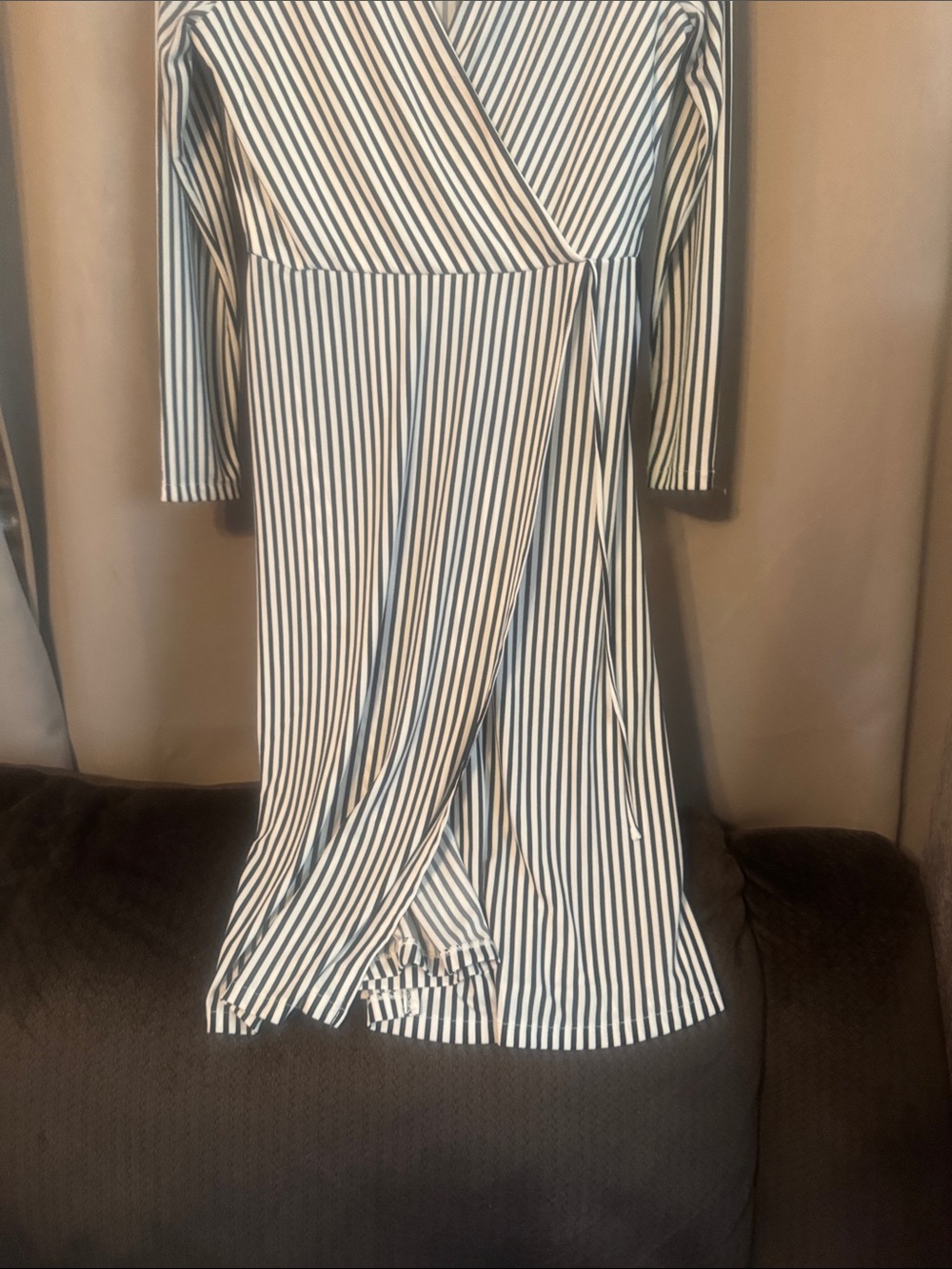 H&M Black and White Striped Wrap-Front Long Sleeve Midi Dress - Picture 5 of 5